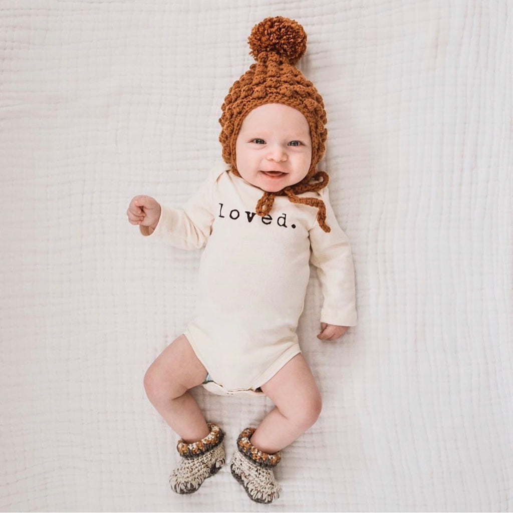 Loved. - Organic Bodysuit - Long Sleeve - Black - Tenth and Pine - Organic Baby Clothes