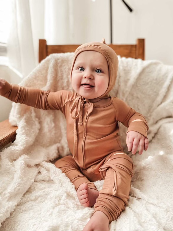 Organic Bamboo Viscose 2 Way Zipper Romper - Clay - Tenth and Pine - Organic Baby Clothes