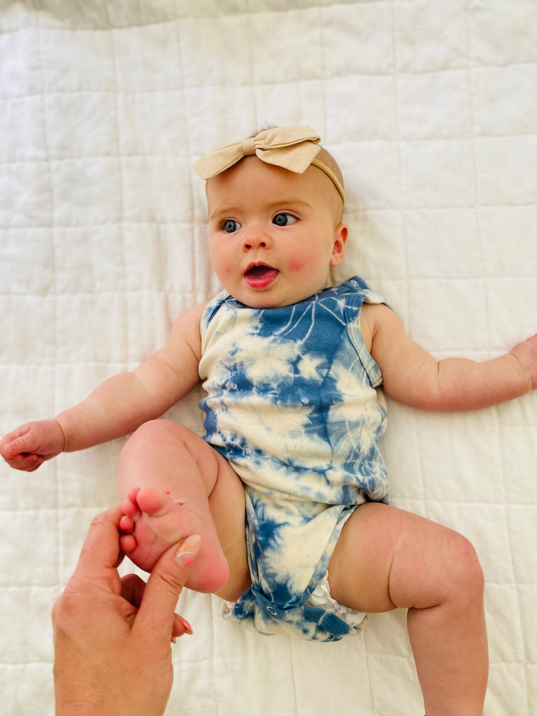 Organic Cotton Sleeveless Bodysuit -  Indigo Tie Dye - Tenth and Pine - Organic Baby Clothes
