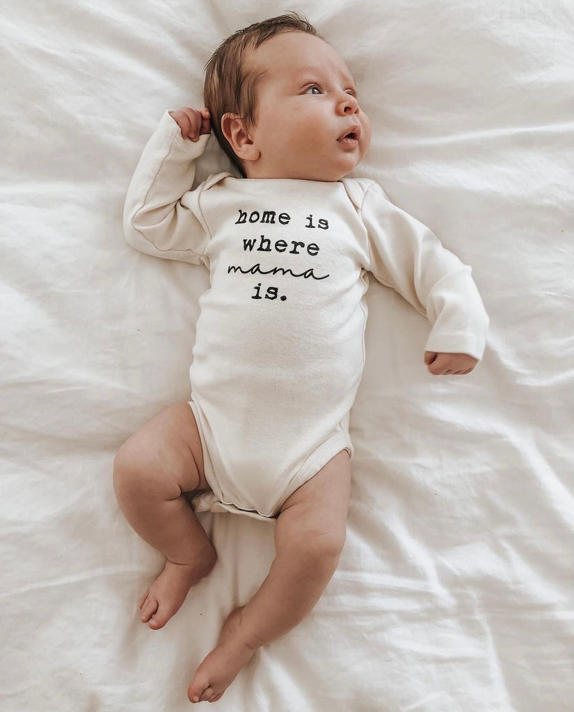 Home is Where Mama Is - Organic Bodysuit - Long Sleeve - Black - Tenth and Pine - Organic Baby Clothes