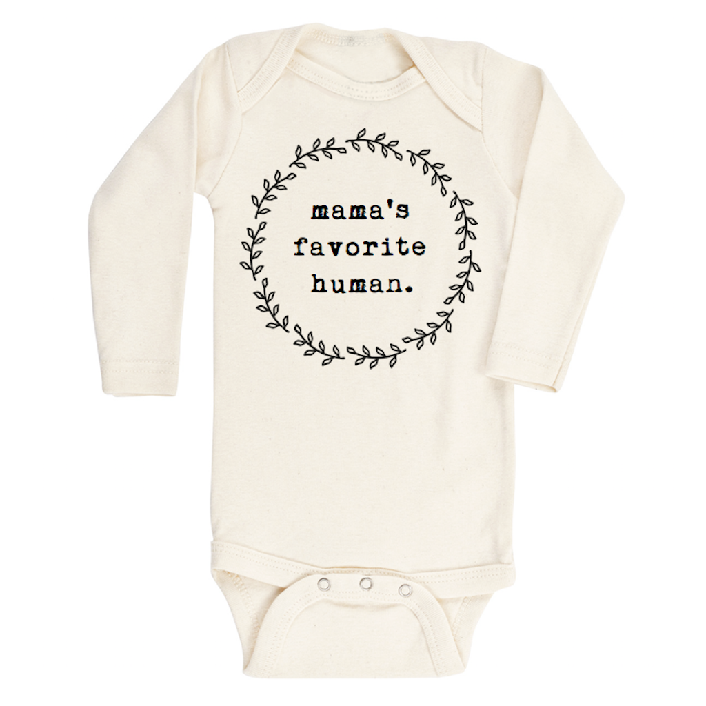 Mama's Favorite Human - Organic Bodysuit - Long Sleeve - Black - Tenth and Pine - Organic Baby Clothes