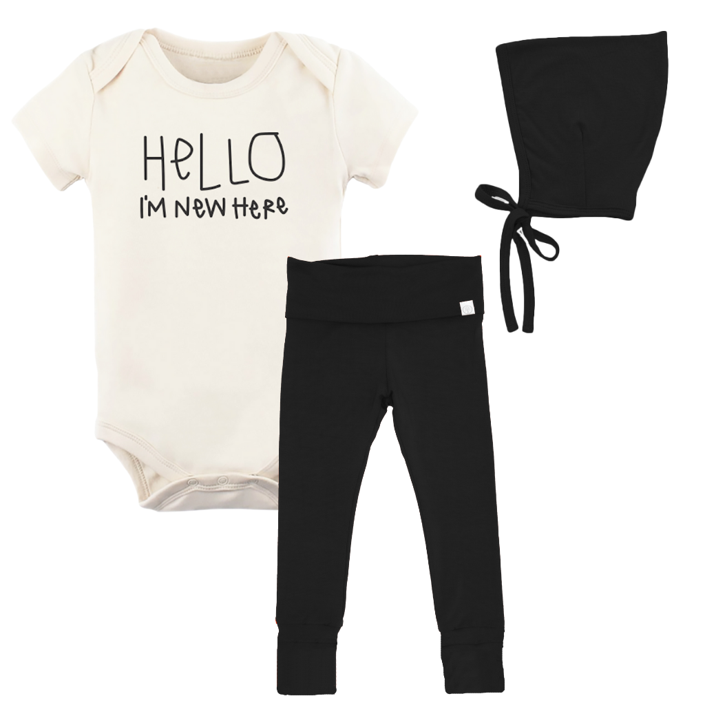 Hello Im New Here - Newborn Coming Home Outfit Set - Tenth and Pine - Organic Baby Clothes