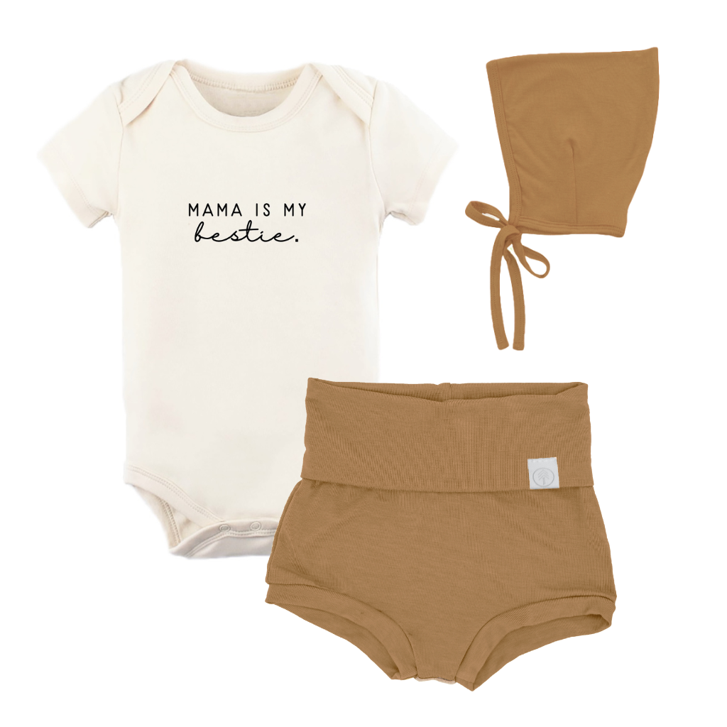 Mama Is My Bestie -  Bundle Clay Bloomers Bonnet Outfit Set - Tenth and Pine - Organic Baby Clothes