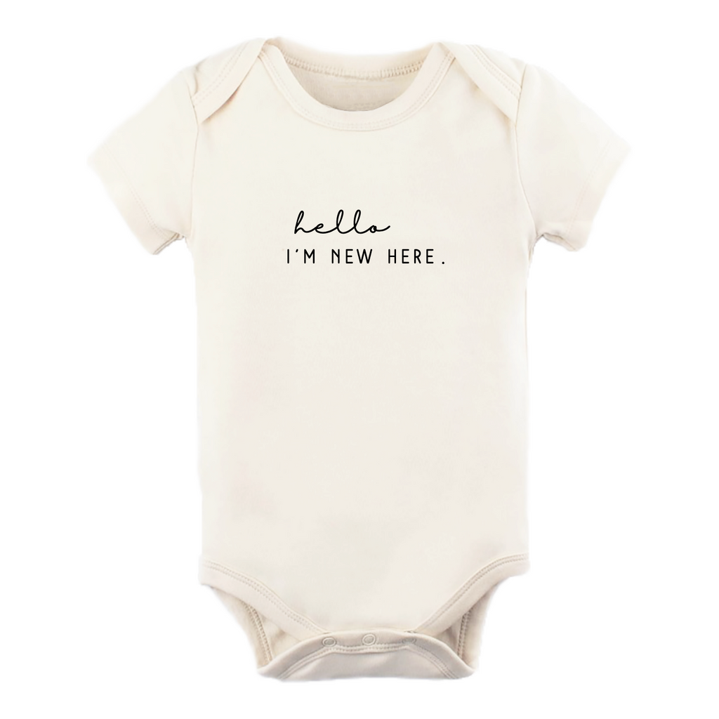 NEW! Organic Cotton Bodysuit - Hello I'm New Here - Tenth and Pine - Organic Baby Clothes