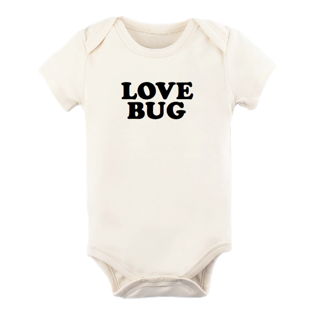 Love Bug - Organic Bodysuit - Black - Tenth and Pine - Organic Baby Clothes, word graphic onesie, made in usa, onzie, onsie
