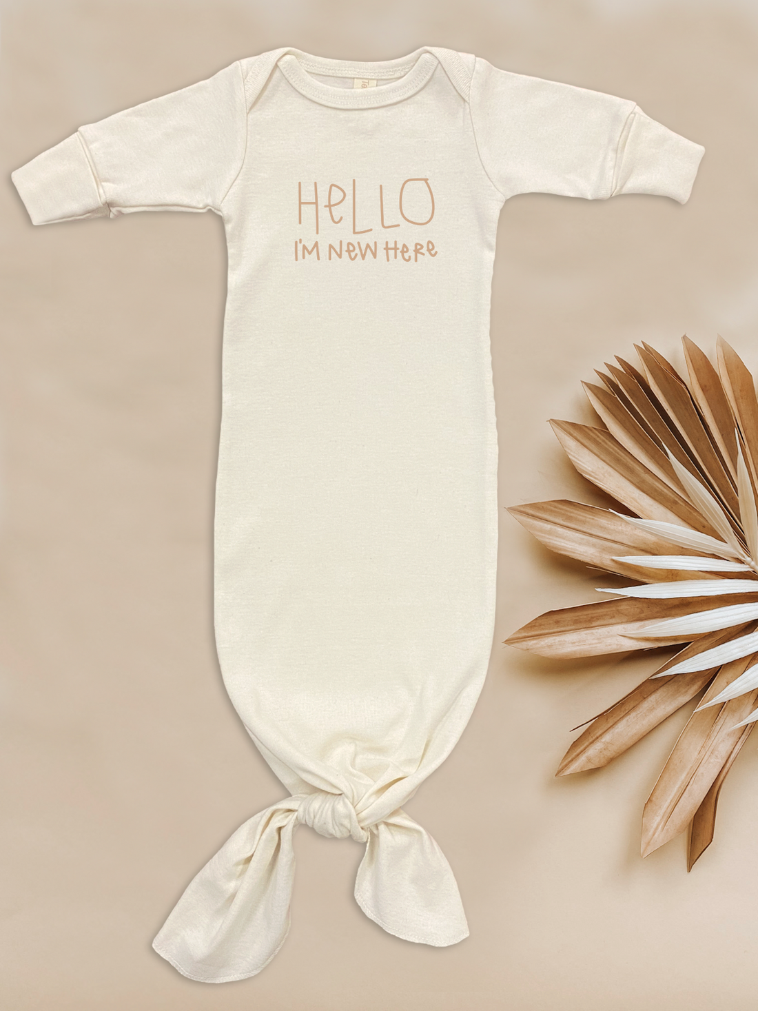 Hello Im New Here - Organic Infant Gown - Clay