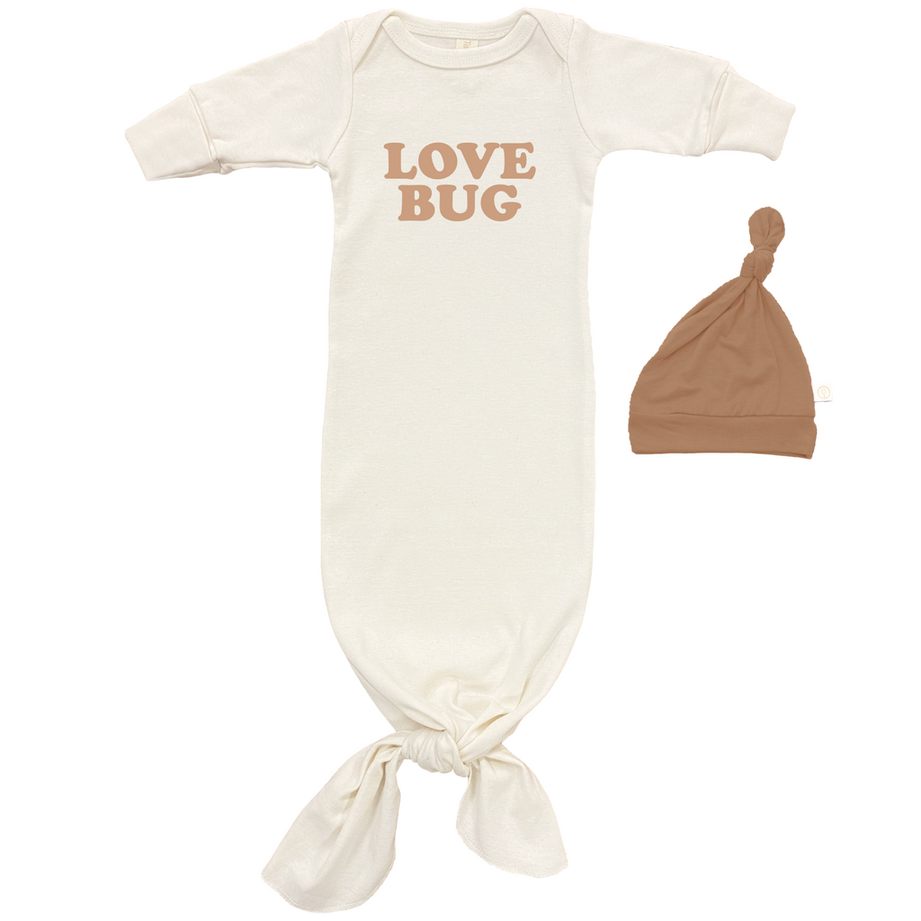 Love Bug Gown + Hat Set - Clay - Tenth and Pine - Organic Baby Clothes