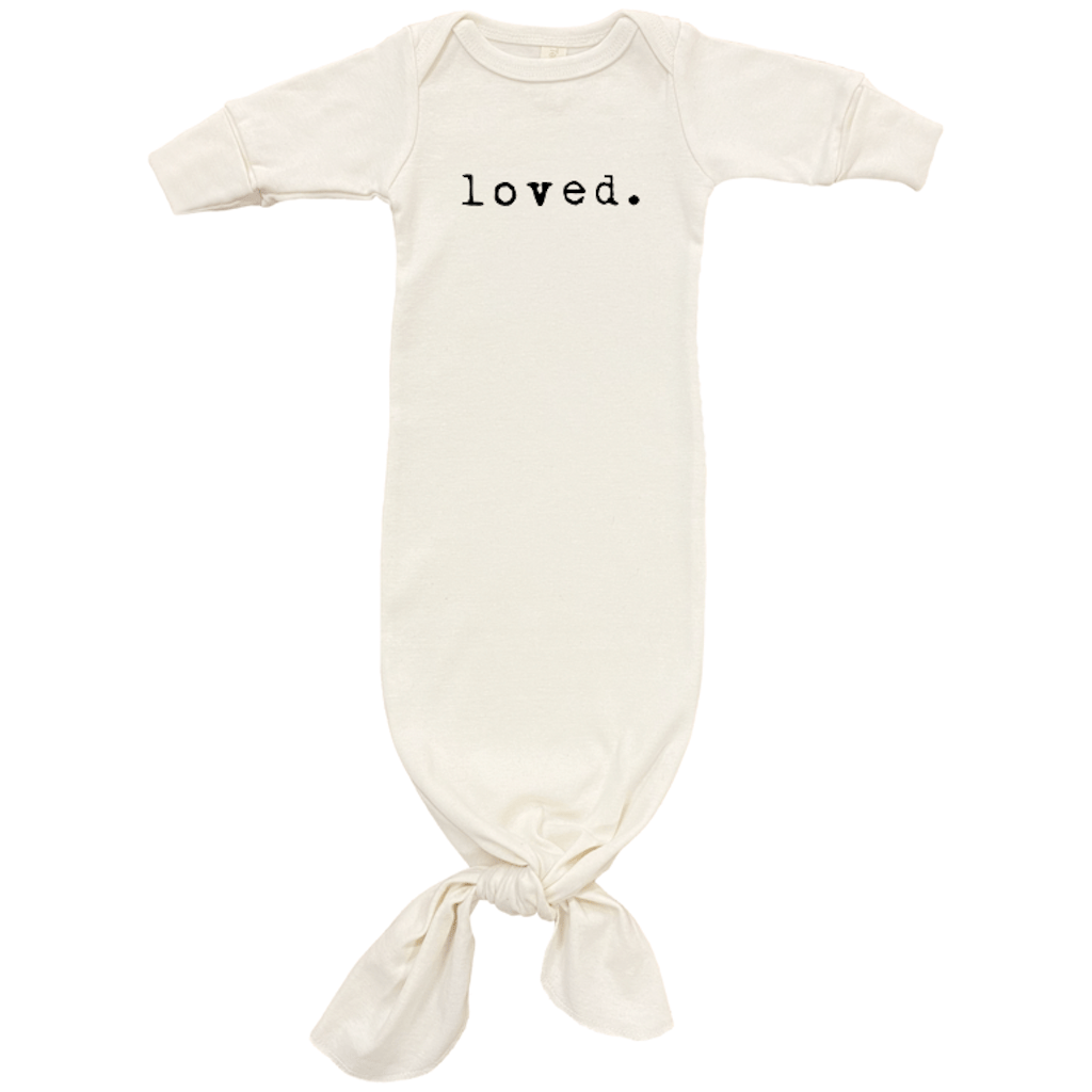 Loved - Organic Cotton Infant Tie Gown - Tenth &amp; Pine - Infant Gown - 0 - 3M