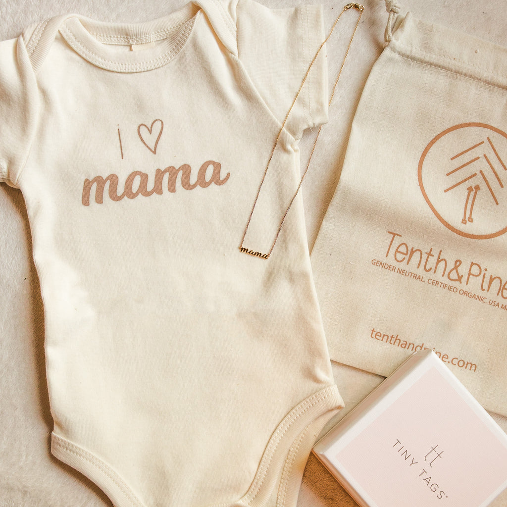The Perfect Bundle with 14k Gold 'mama' nameplate - Tenth and Pine - Organic Baby Clothes